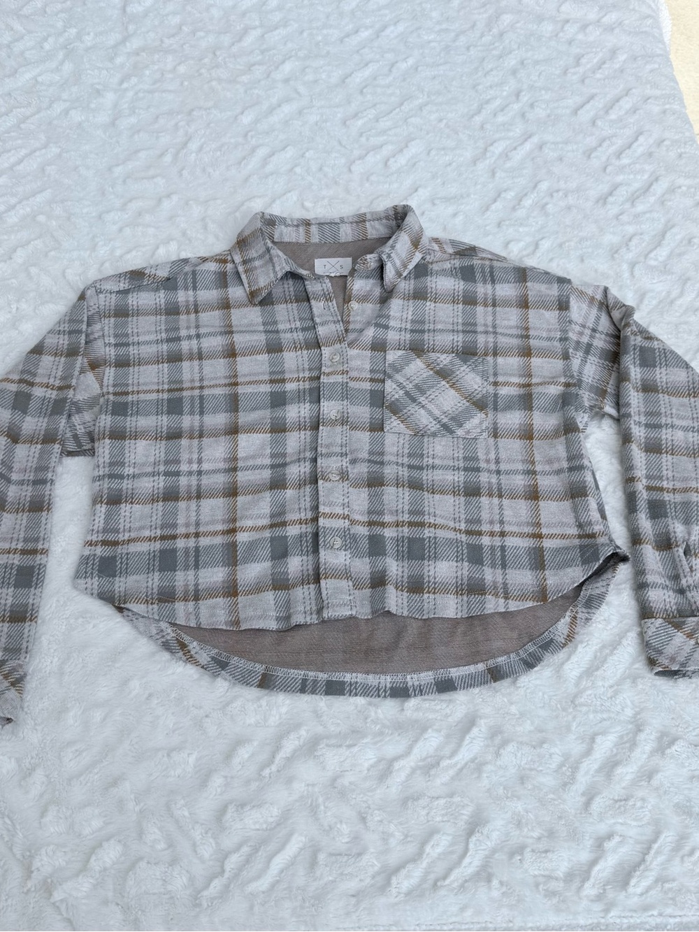 T + S Thread and Supply Plaid Button-Front Shirt - Gray & Brown - Size M
